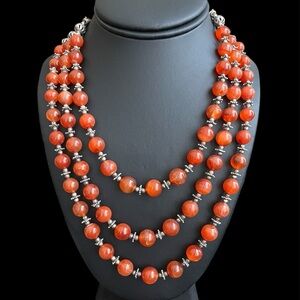 Vintage Heavy sterling silver and carnelian three tier statement necklace